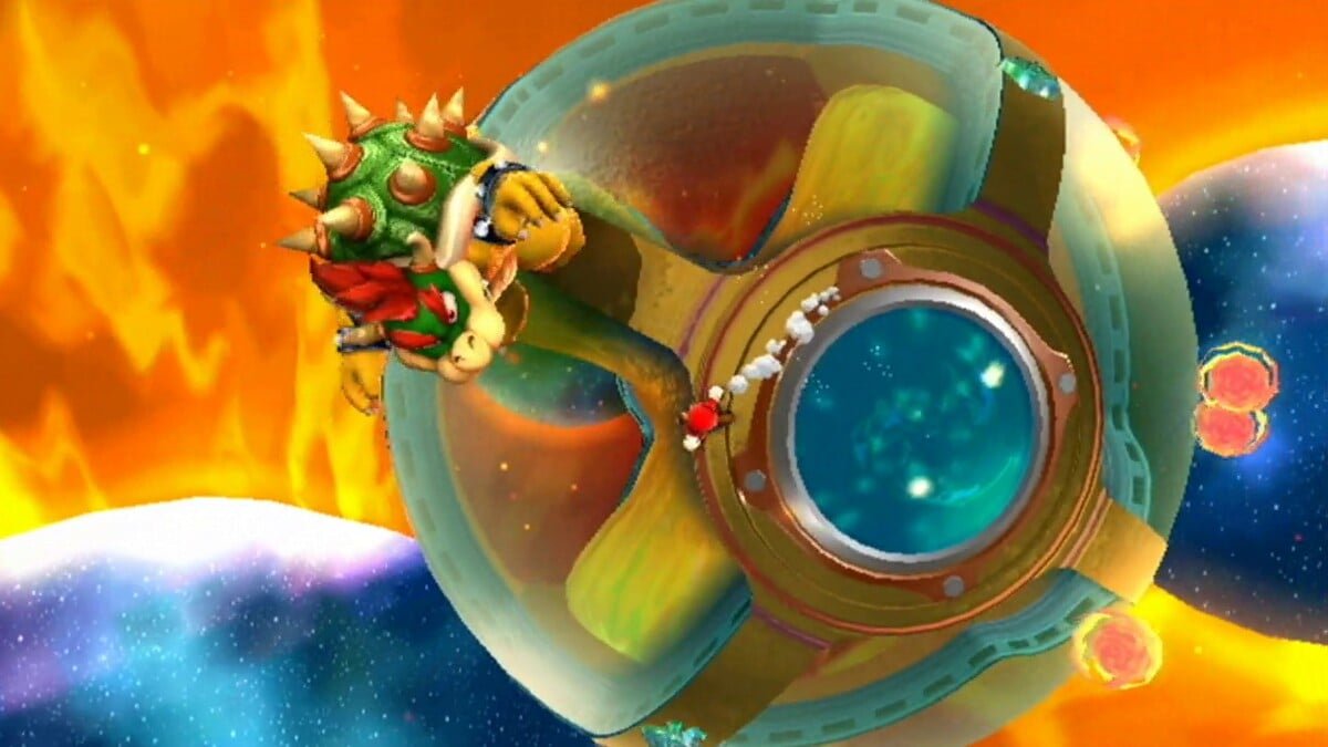Bowser tentando controlar o universo em Super Mario Galaxy