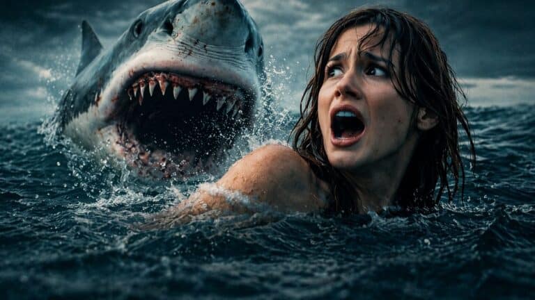 Ataque Brutal: final explicado do filme da Netflix e o que acontece no desfecho Cena final de Ataque Brutal mostrando sobreviventes em cidade inundada com tubarões