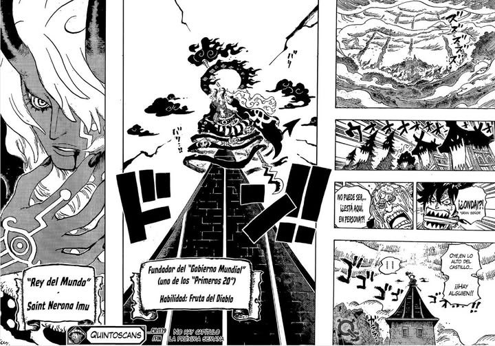 Imagem do mangá One Piece 1179 mostrando a aparição de Imu em Elbaph