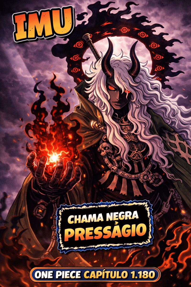 Imu usando chama negra Presságio no capítulo 1180 de One Piece