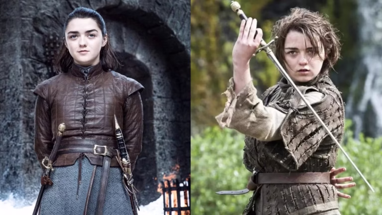 Arya Stark com espada em cena de Game of Thrones