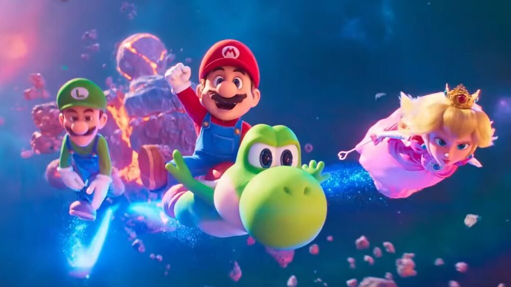 Super Mario Galaxy O Filme cena com Mario e personagens em aventura no espaço