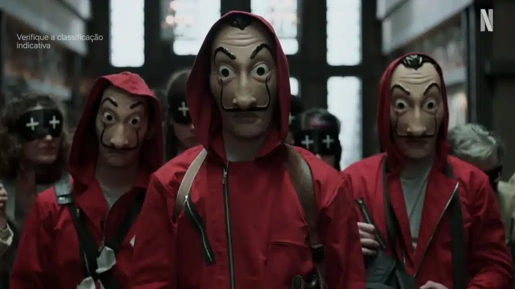 Máscara dourada de Salvador Dalí no teaser de confirmação da continuação de La Casa de Papel pela Netflix (2026)