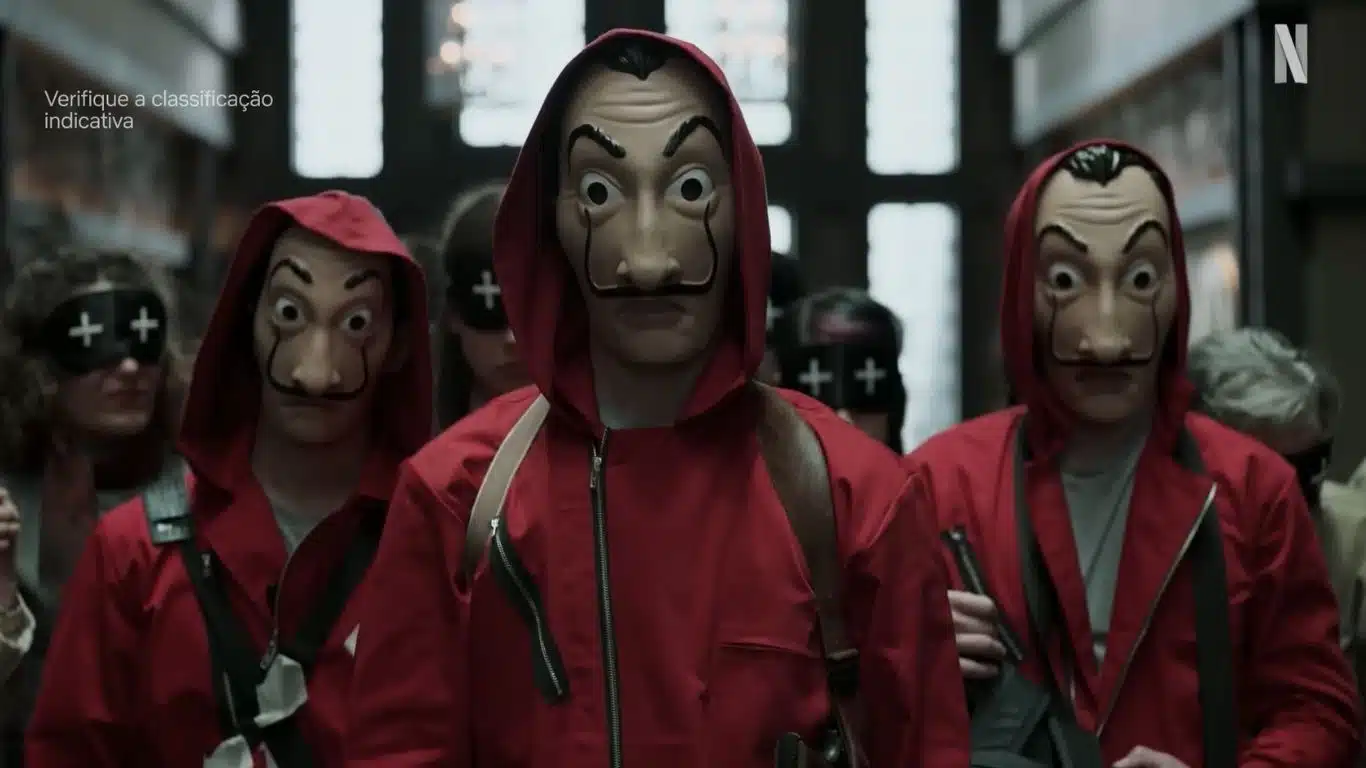 Máscara dourada de Salvador Dalí no teaser de confirmação da continuação de La Casa de Papel pela Netflix (2026)