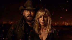 Rancho Dutton: Quando Estreia o Episódio 3 no Paramount+ Cole Hauser como Rip Wheeler e Kelly Reilly como Beth Dutton no pôster oficial de Rancho Dutton no Paramount+