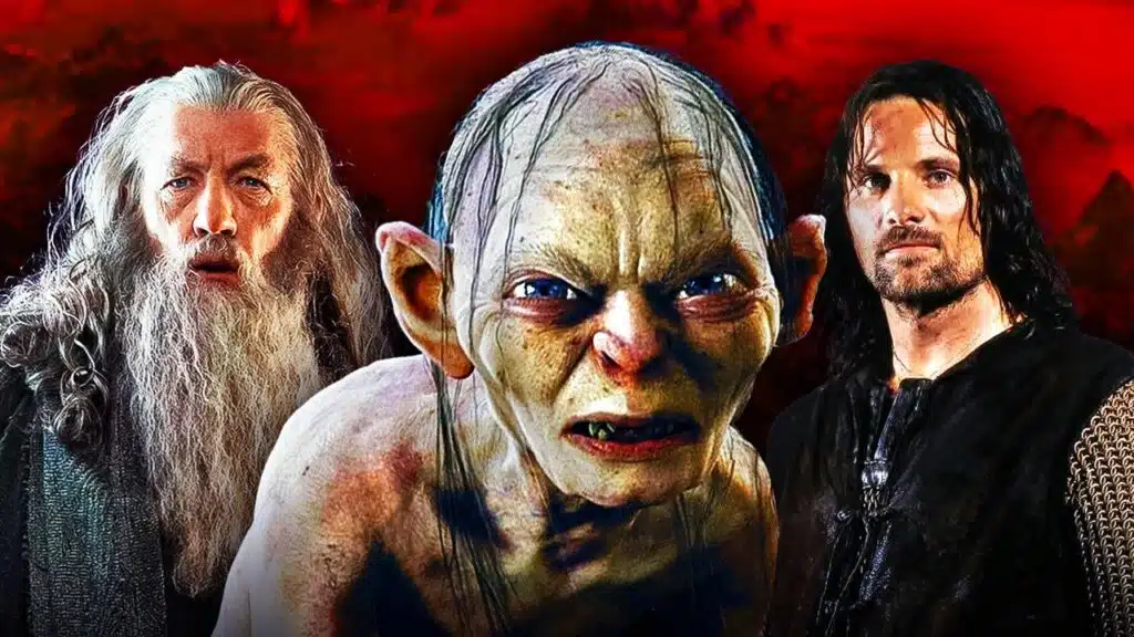 Cena de O Senhor dos Anéis: A Caça por Gollum com paisagem de fantasia
