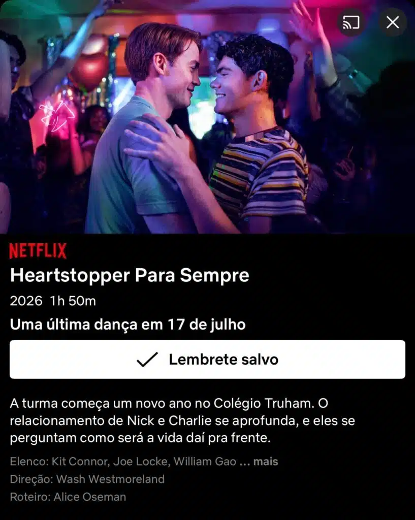 Heartstopper Para Sempre duração e sinopse oficial Netflix