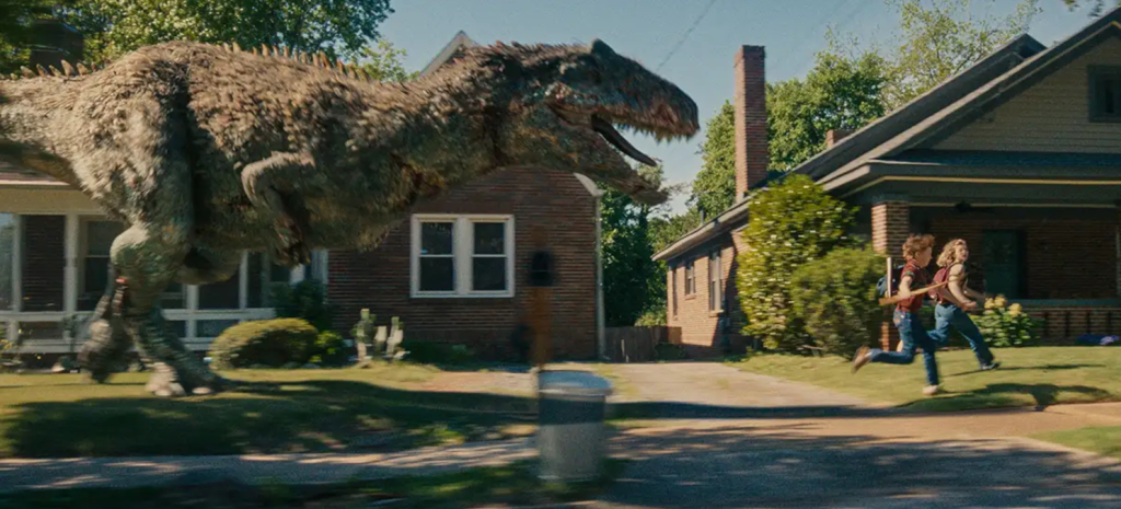 Cena de perseguição com dinossauro em The End of Oak Street, série sci-fi da Warner Bros