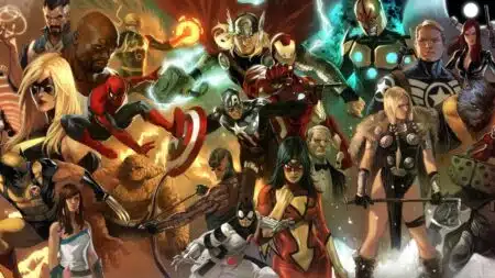 10 times de super-heróis que o MCU precisa apresentar após Vingadores: Doutor Destino Ilustração de super-heróis da Marvel em formação, representando times que podem aparecer no MCU