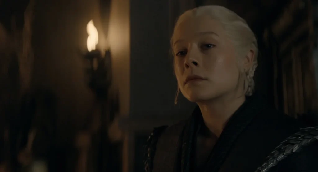 Rhaenyra Targaryen expressão fria determinada trailer temporada 3