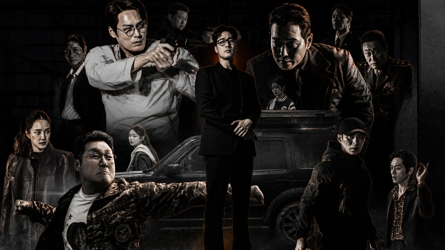 So Ji-sub como Kim em Agente Kim: Reativado, ex-agente secreto disfarçado de gerente de banco