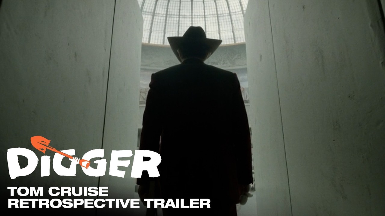 Tom Cruise com pá e botas de cowboy em cena de Digger realizando acrobacias