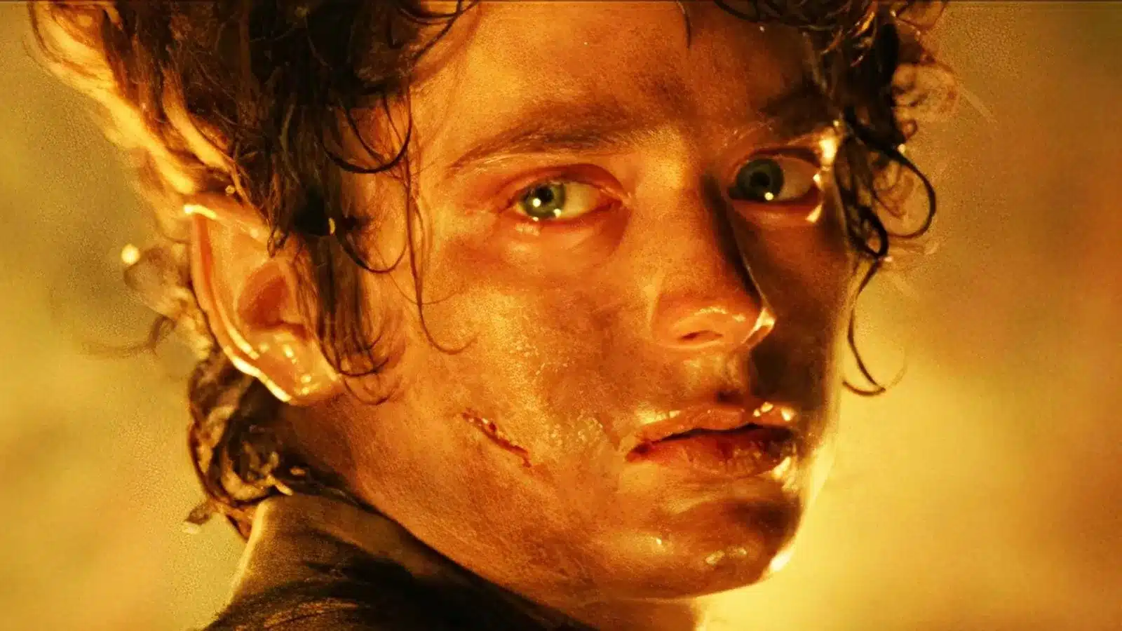 Elijah Wood como Frodo em O Senhor dos Anéis em cena de A Caçada por Gollum