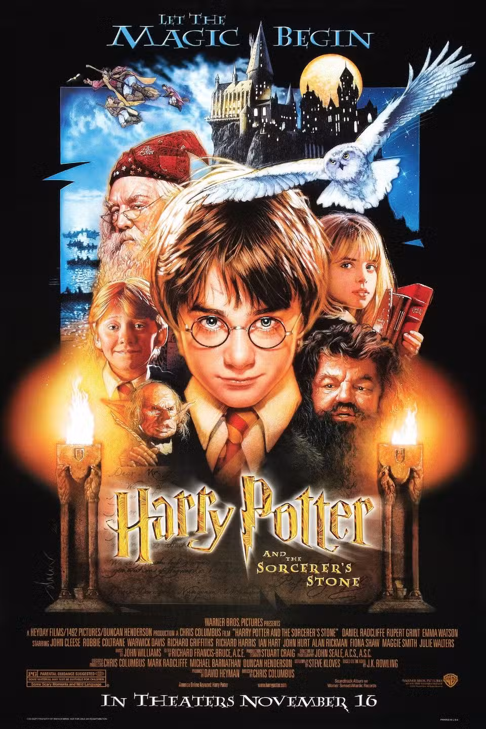 Pôster de Harry Potter e a Pedra Filosofal com Daniel Radcliffe como jovem aprendiz