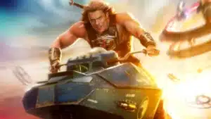 Nicholas Galitzine como He-Man em veículo voador no pôster IMAX de Mestres do Universo