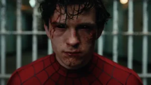 Homem-Aranha de Tom Holland em cena do trailer de Homem-Aranha: Um Novo Dia, com poderes fora de controle