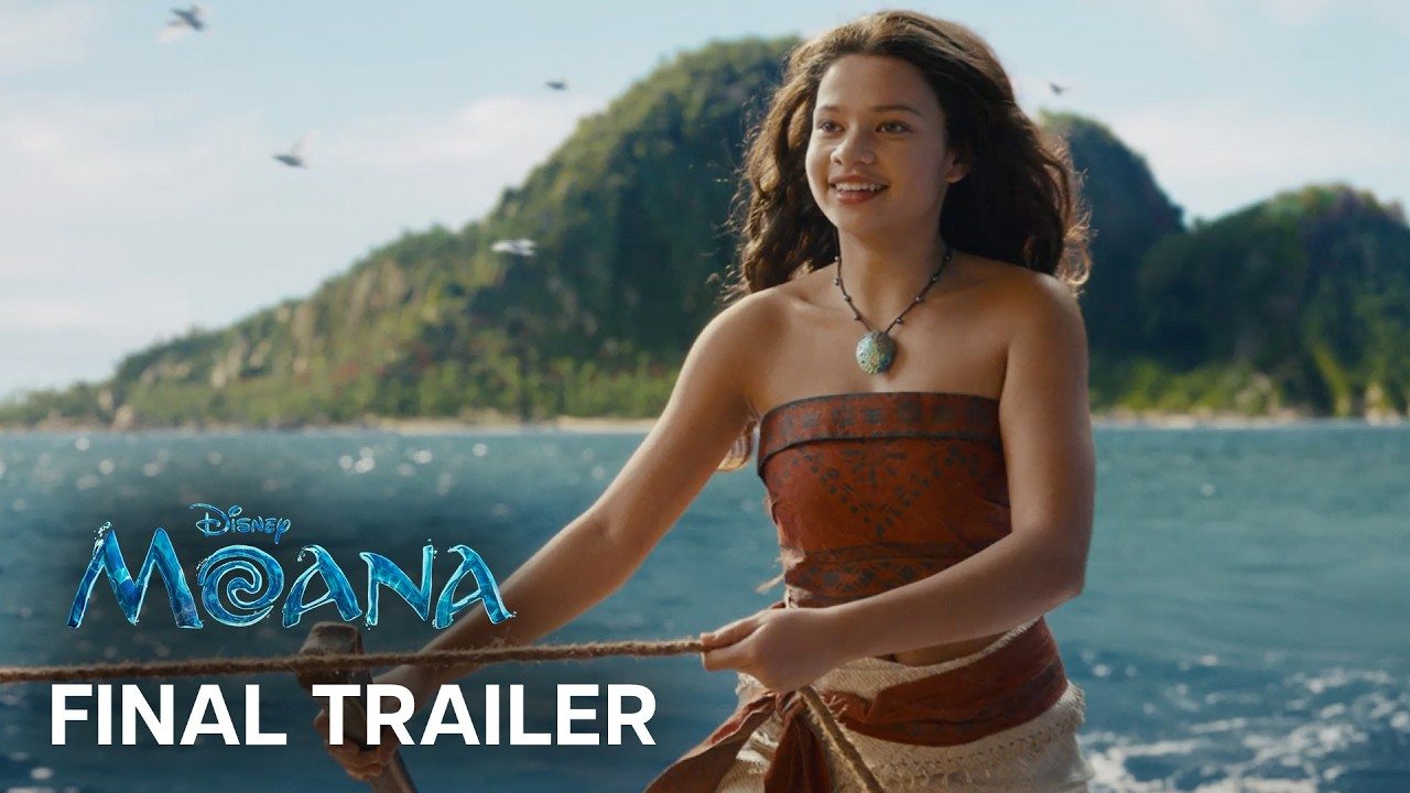 Cena do trailer final de Moana live-action da Disney com a protagonista em cenário tropical