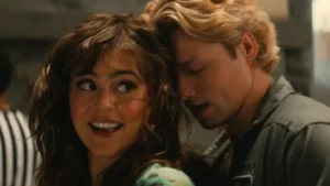 Dean Di Laurentis (Stephen Kalyn) e Allie Hayes (Mika Abdalla) em cena tensa de Off Campus