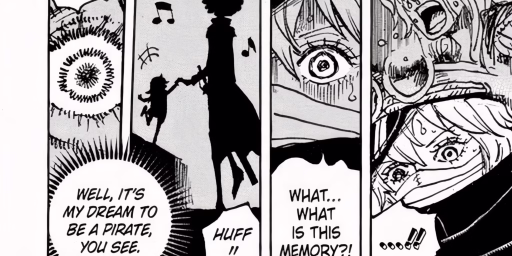 Cena do flashback de Gunko com Brook no capítulo 1150 de One Piece