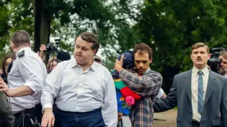 Cena da série A Testemunha da Netflix 2026 mostrando momento do caso real do assassinato de Rachel Nickell