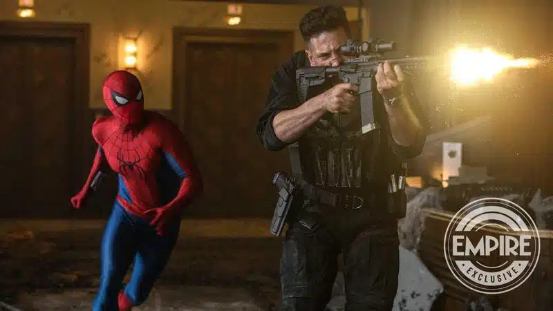 Homem-Aranha e Justiceiro em cena de ação, dupla de heróis Marvel em confronto