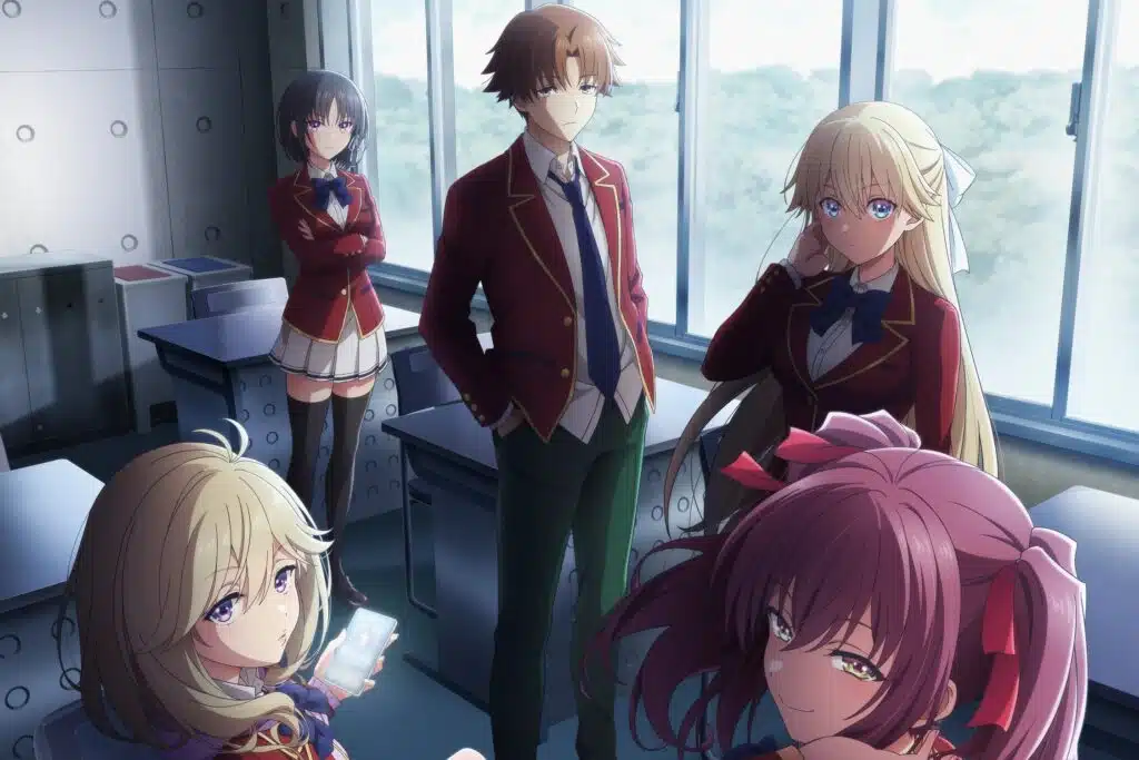 Cena do anime Classroom of the Elite season 4 mostrando personagens principais da série