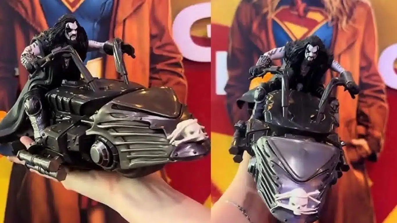 Balde de pipoca de Lobo com motocicleta Spacehog e figura de Jason Momoa removível revelando compartimento de pipoca