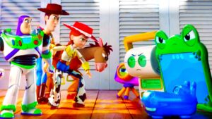 Woody e Buzz Lightyear enfrentam novos brinquedos tecnológicos em cena de conflito de Toy Story 5