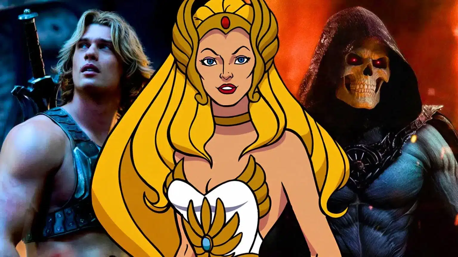 She-Ra e personagens de Mestres do Universo em ilustração
