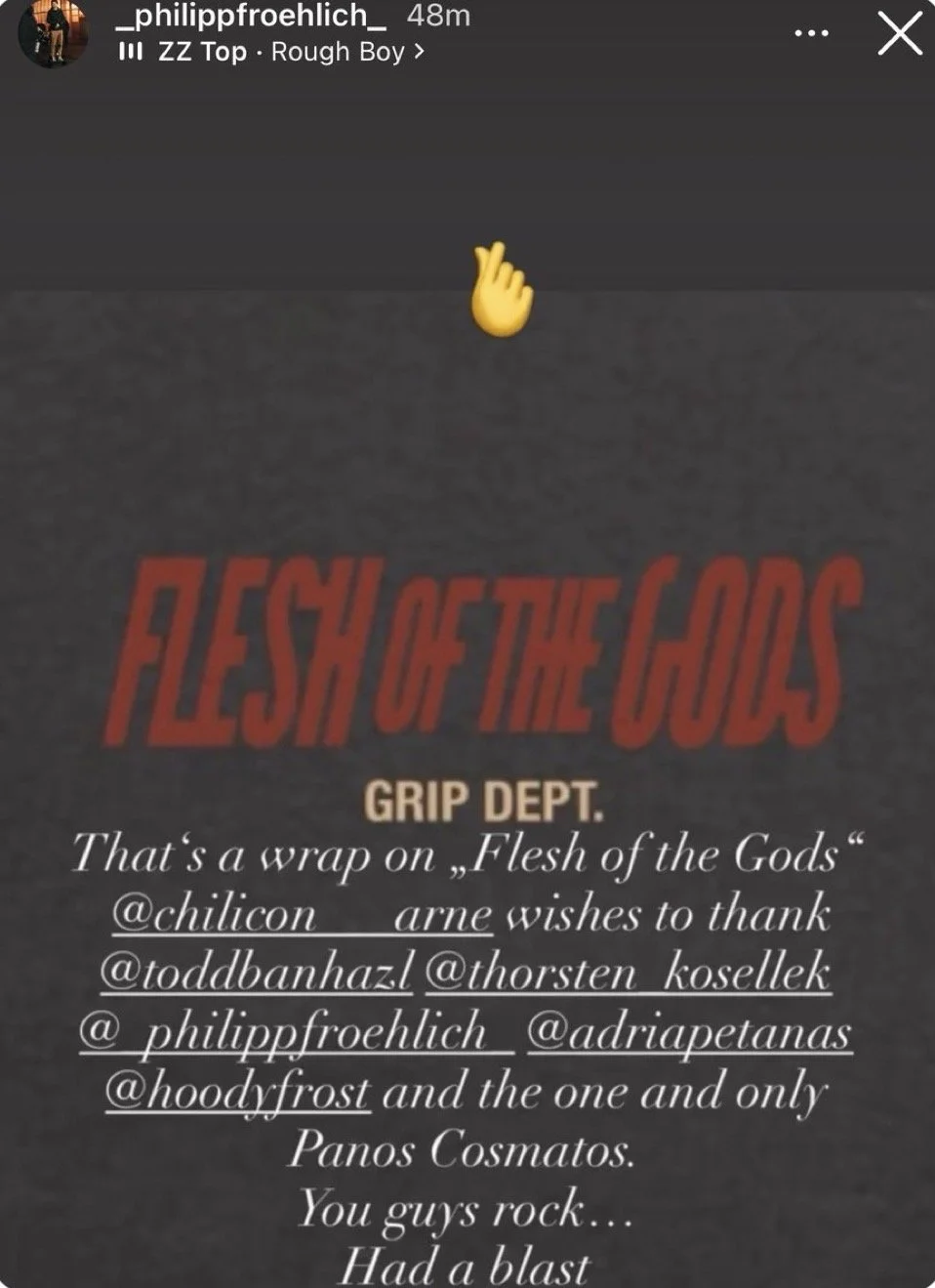 Anúncio oficial do término das filmagens de Flesh of the Gods