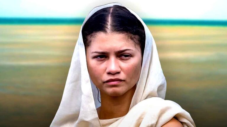 Zendaya como Atena em A Odisseia, com iluminação divina de fundo