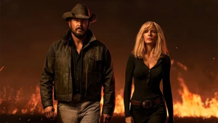 Beth Dutton e Rip Wheeler em cena icônica de Dutton Ranch