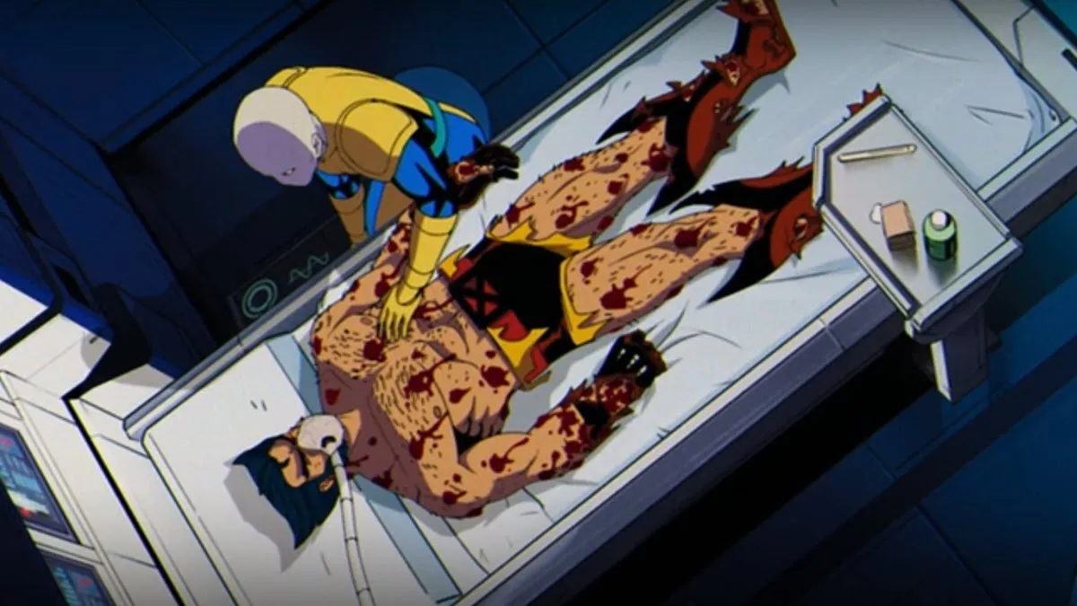 Morph na forma de Jean Grey confortando Wolverine ferido