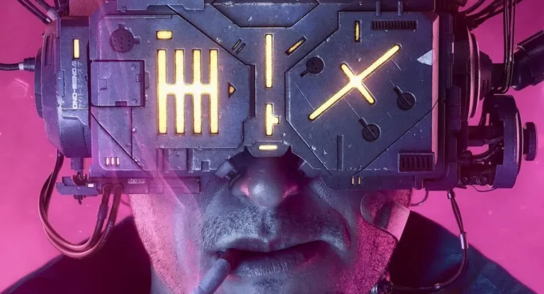 Visor antigo mostrando frase de abertura de Neuromancer em estética cyberpunk