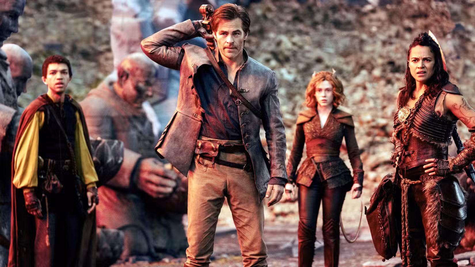 Chris Pine e Michelle Rodriguez em cena de ação de Dungeons & Dragons