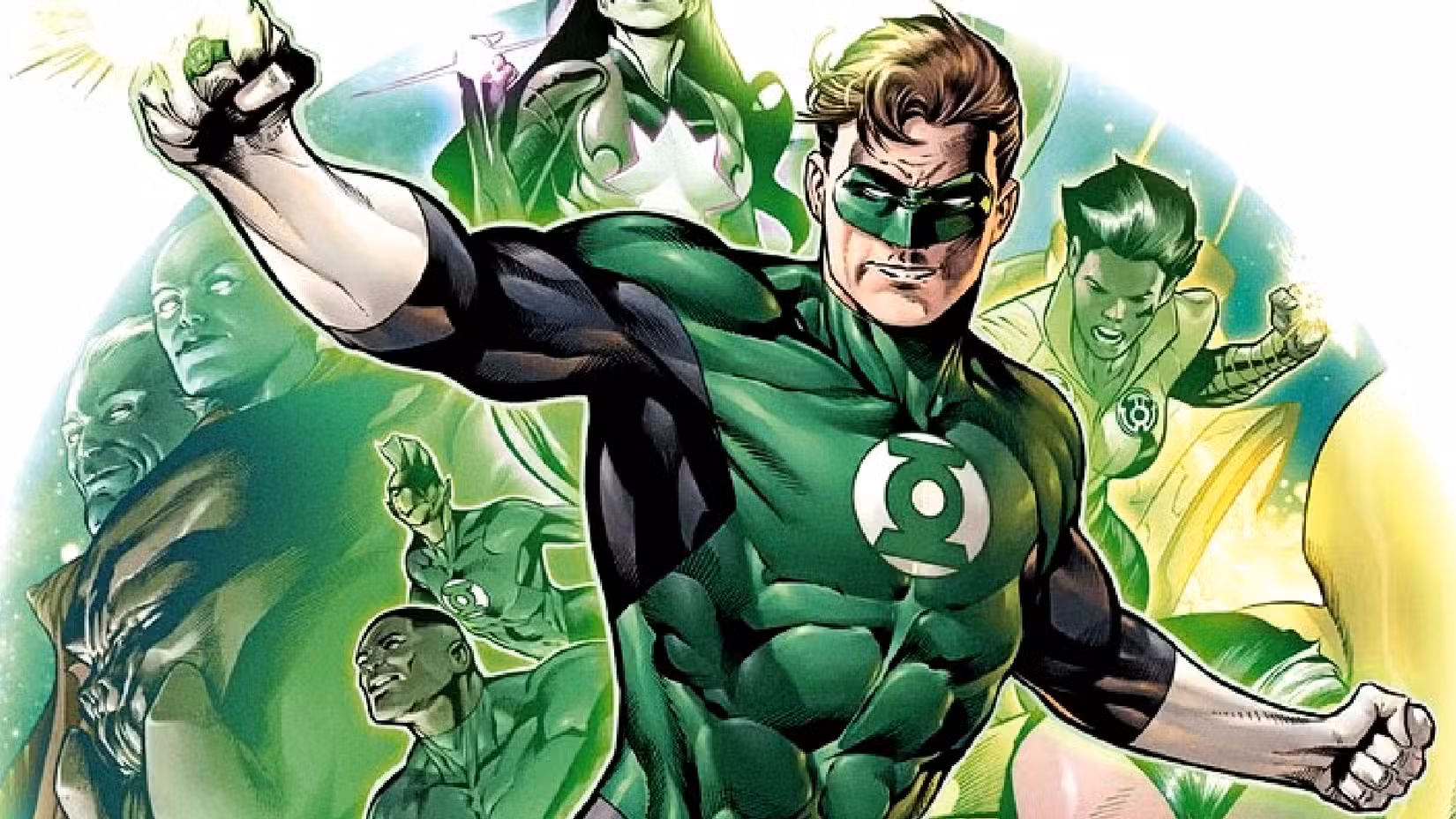 Hal Jordan e membros do Corpo dos Lanternas Verdes