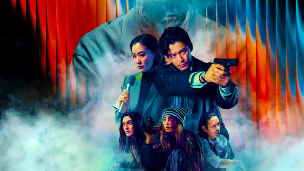 Cena de transmissão ao vivo do crime na série Vapor Humano Netflix