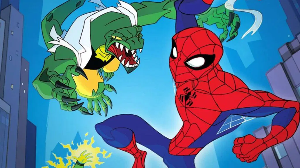 Spider-Man em posição defensiva contra ataque do Lagarto
