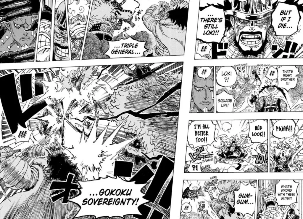 Gokoku Sovereignty golpe combinado Luffy Loki Hajrudin Imu One Piece