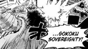 Luffy, Loki e Hajrudin em ataque contra Imu em One Piece capítulo 1192
