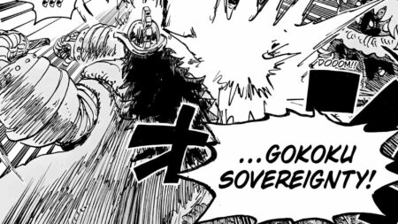 Luffy, Loki e Hajrudin em ataque contra Imu em One Piece capítulo 1192