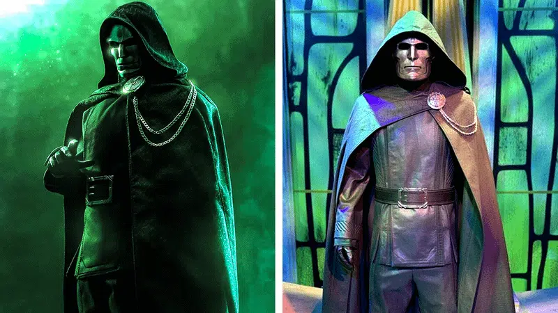 Máscara metálica do segundo traje de Doutor Destino em estátua Hot Toys