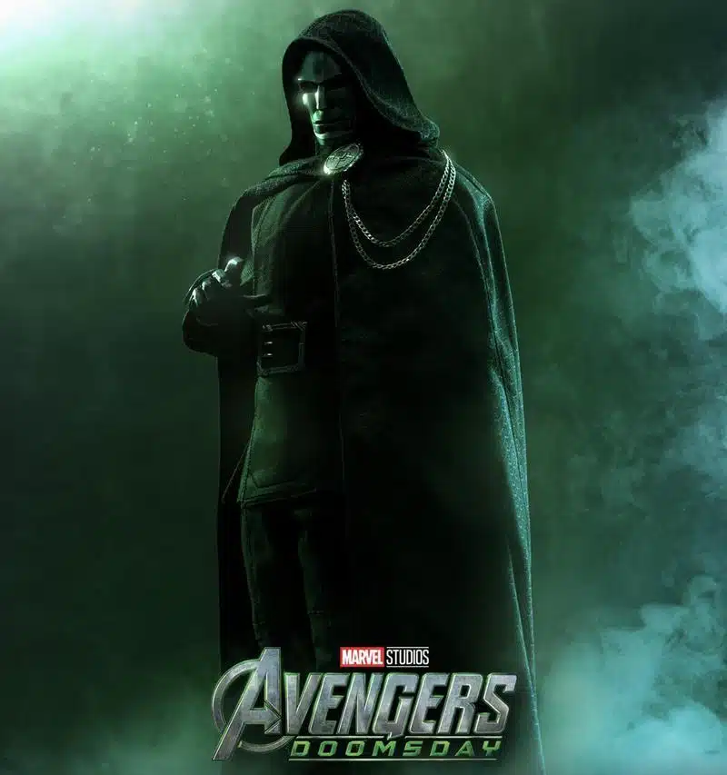 Detalhe da estátua Hot Toys do segundo traje de Doutor Destino com armadura verde