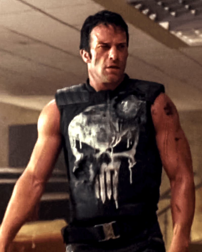 Thomas Jane caracterizado como Justiceiro em uniforme tático 2004