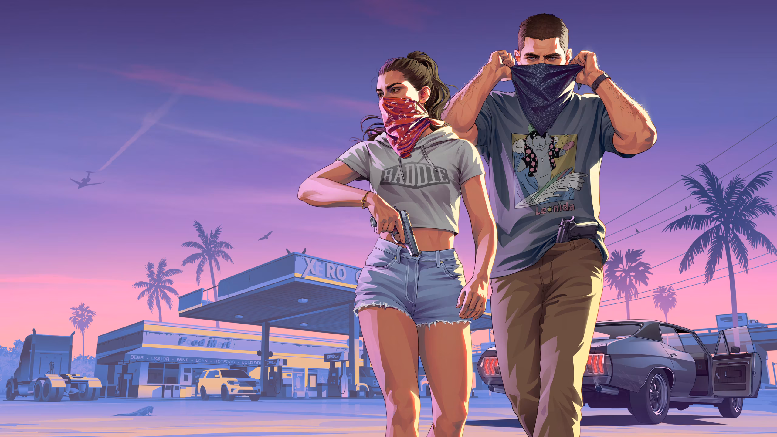 Jason e Lucia durante roubo em arte oficial de Grand Theft Auto VI