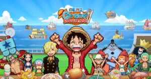 Gameplay de One Piece: Grand Gourmet mostrando o restaurante flutuante Baratie Número Dois com personagens e elementos de