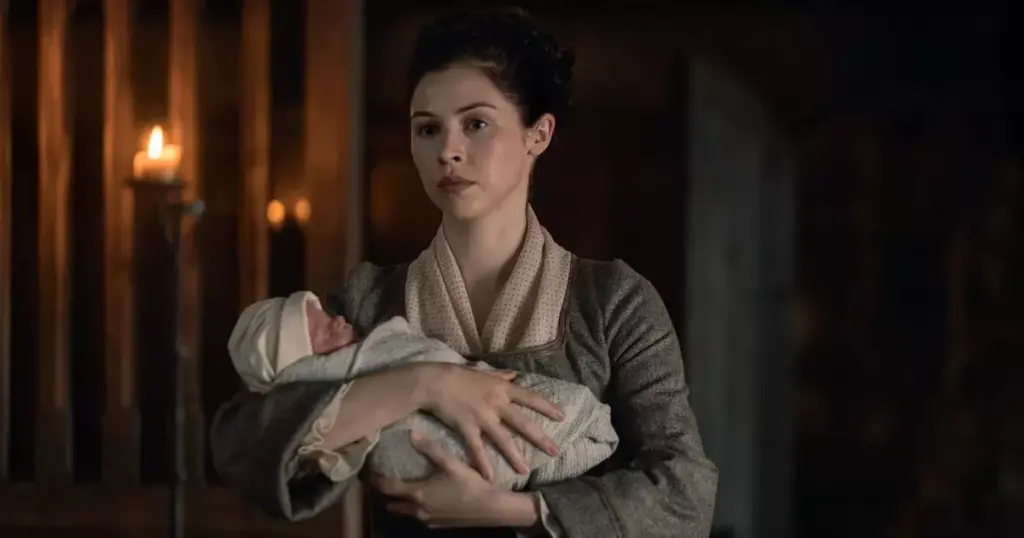 Arte de divulgação de Outlander: Blood of My Blood mostrando personagens da série