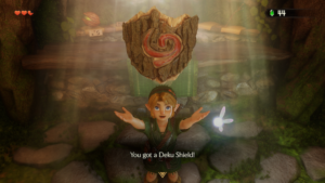Link com Deku Shield em The Legend of Zelda: Ocarina of Time remake