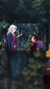 Cena de ação de Demon Slayer: Castelo Infinito com Tanjiro e personagens