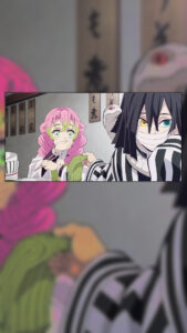 Mitsuri e Obanai em cena do filme Castelo Infinito de Demon Slayer